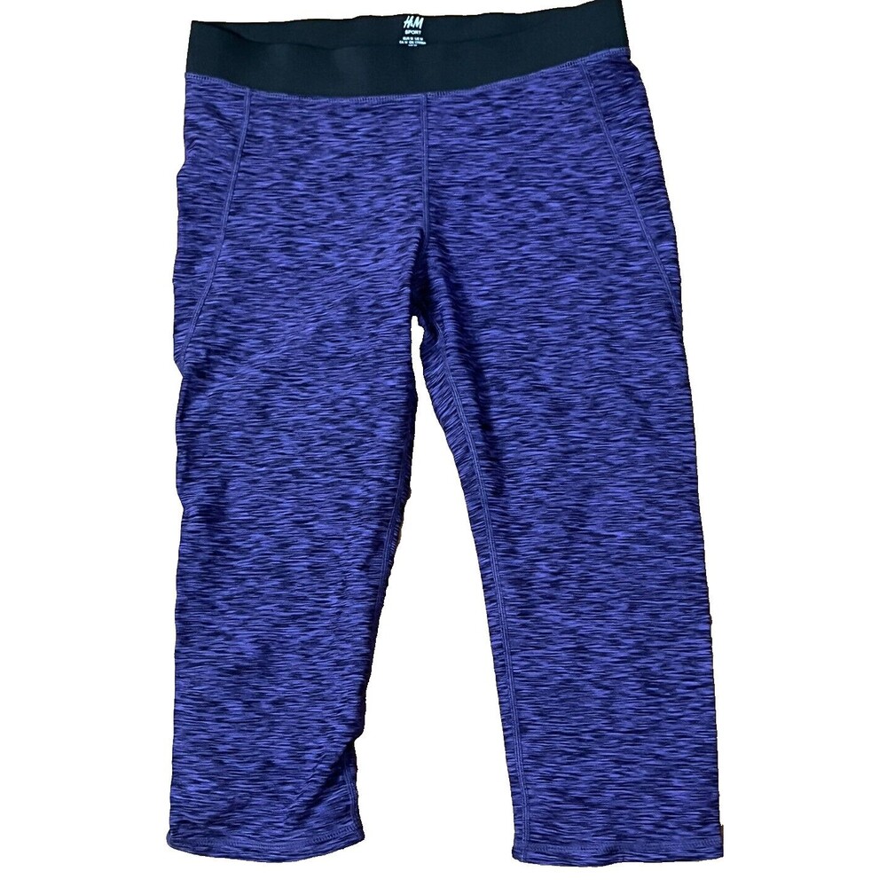H&M Sport Leggings Capri Athletic Pants Pocket Purple Black Medium Yoga Sports
